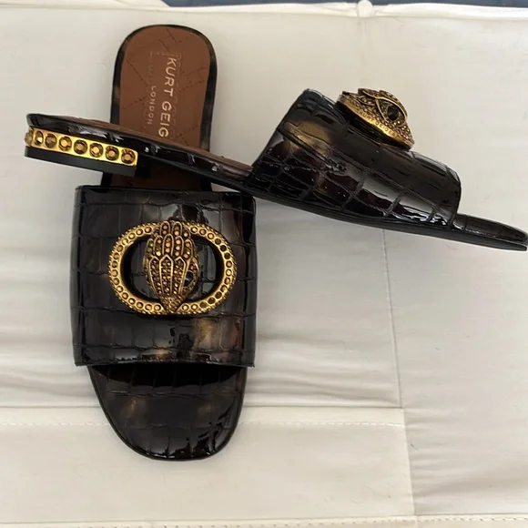 New Kurt Geiger London Chelsea Crocodile Tortoise Crystal slides gold brown 8.5 - Picture 6 of 12